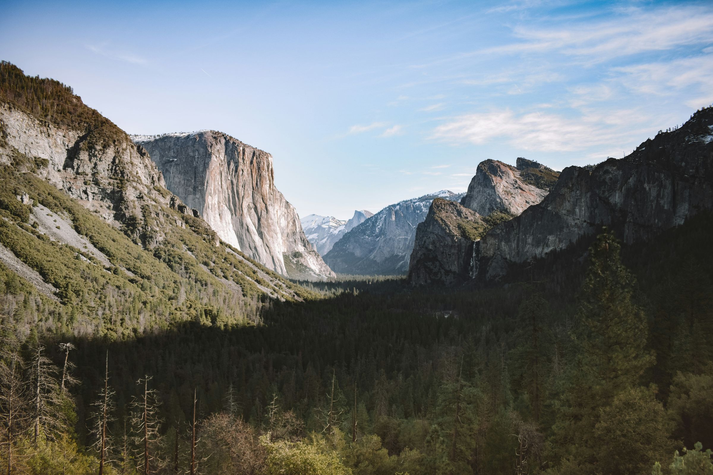 Yosemite Valley with El Capitan and Half Dome under a blue sky